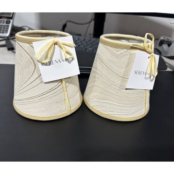 Serena & Lily x Maison Maison Poldina Marbleized Small Shade-Ivory Beige/Gold - Picture 2 of 9